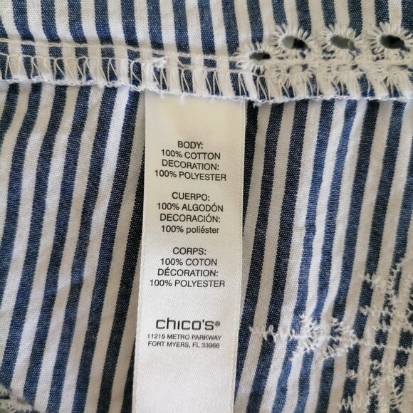 Chico's Womens Blue Round Neck Lace Detailing Striped Blouse Top Size 2 US L - Picture 6 of 7